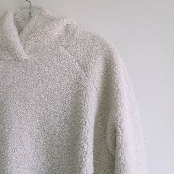 Vince Faux Sherpa Ivory Pullover Hoodie Sweatshirt - Picture 3 of 6